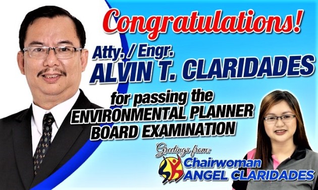Congratulations! Atty./Engr. Alvin T. Claridades for passing the June 2018 Environmental Planner Board Examination – From SK Chairwoman Angelu Via “ANGEL” Claridades